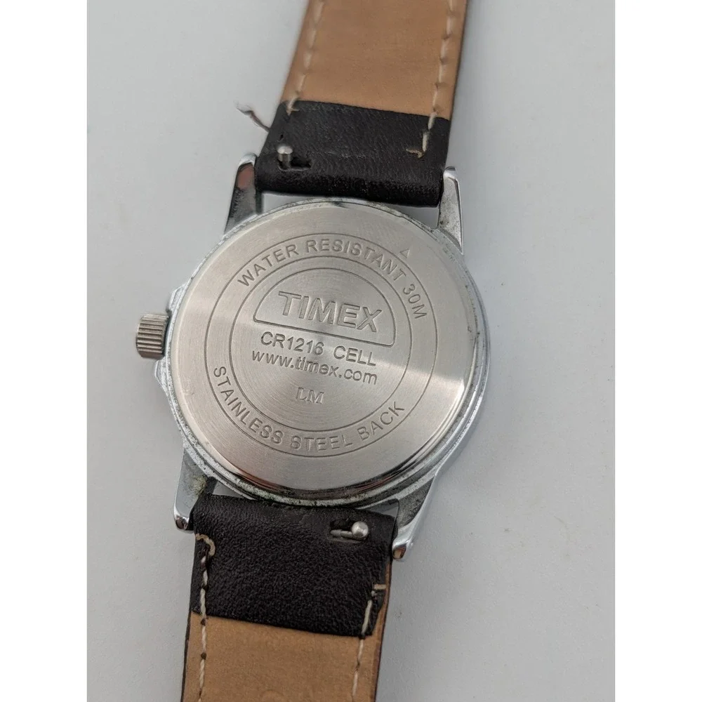 Timex Indiglo Women's Watch 30mm Silver Case Brown Leather Band- New Battery